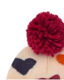 Gorro tricotado para niña en beige con corazones multicolor