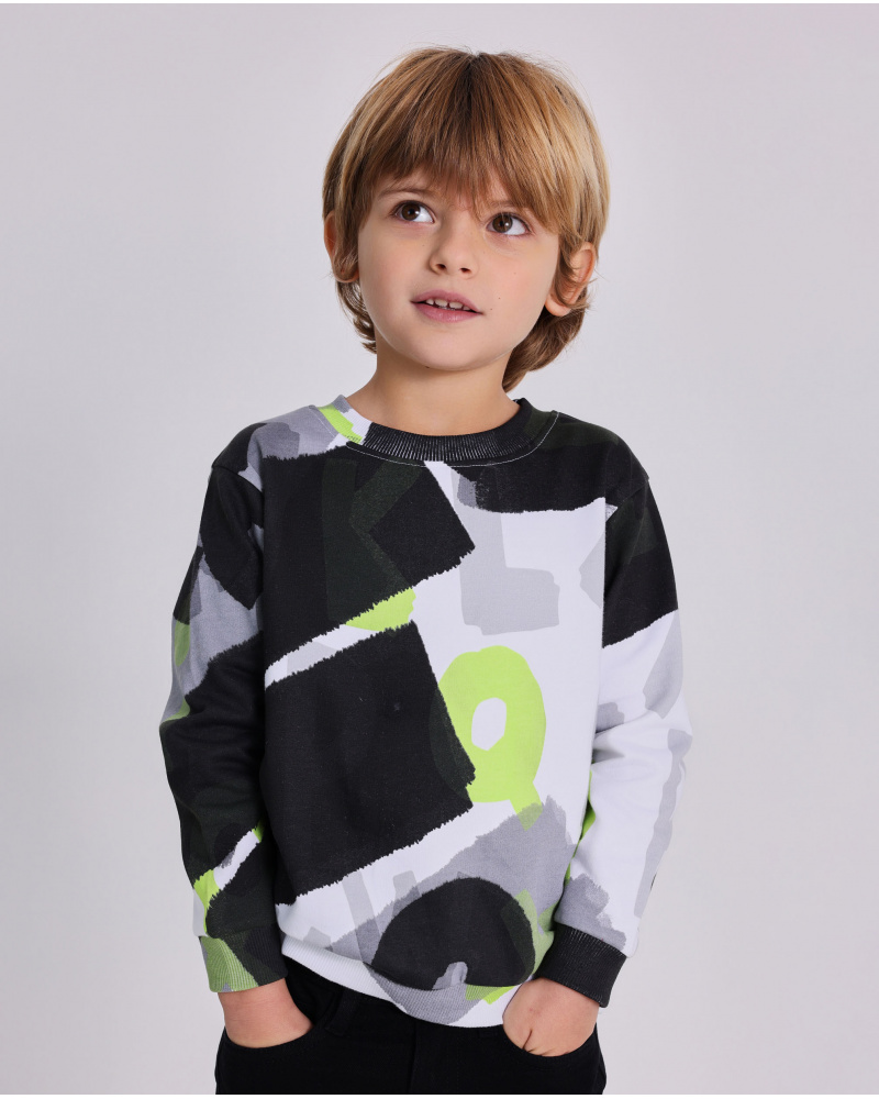 Sudadera para niño en blanco con estampado abstracto multicolor