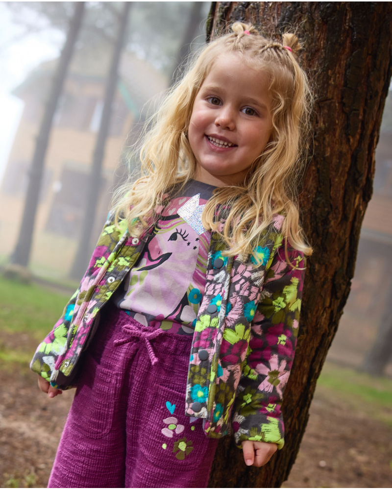 Camiseta de manga larga para niña en gris oscuro con unicornio