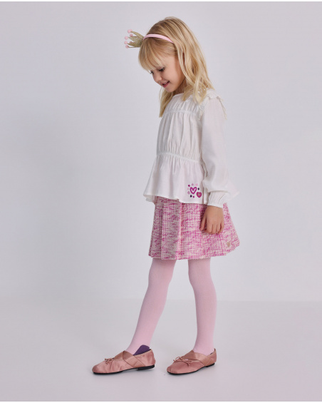 Blusa de manga larga para niña color blanco con detalle de