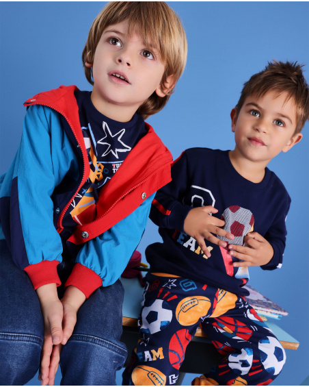 Chaqueta cortavientos de niño en bloques de color azul marino y