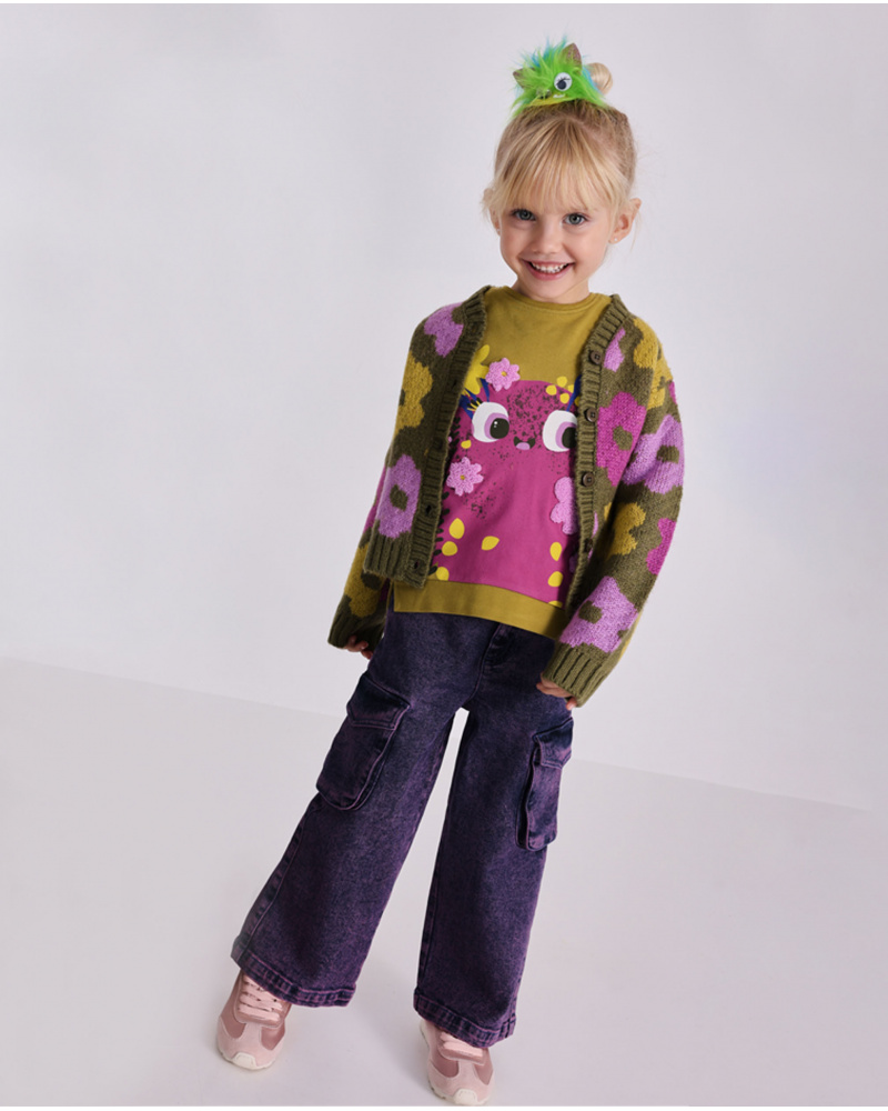 Pantalón cargo de mezclilla morada para niña