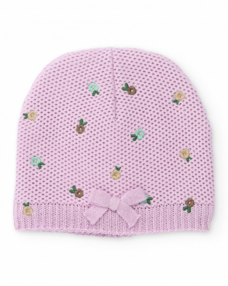 Gorro de recién nacido color lila con bordado floral