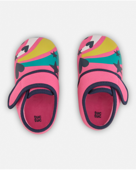 Zapatillas de casa de niña color rosa con cierre de velcro