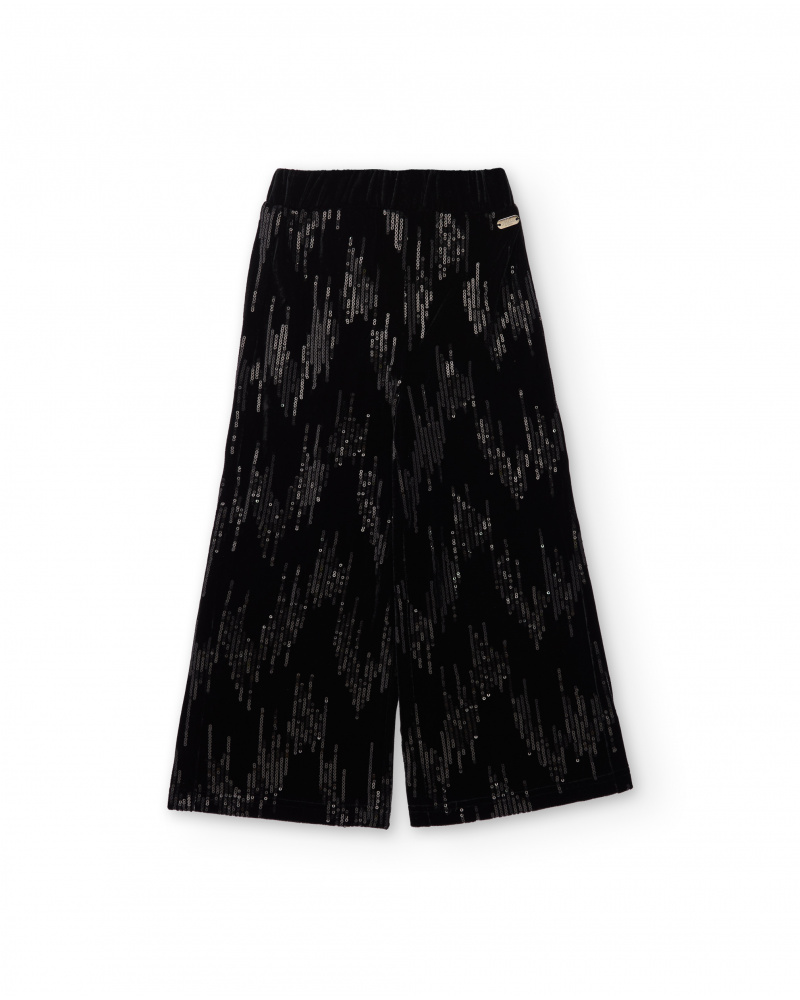 Pantalón de niña en terciopelo negro con lentejuelas