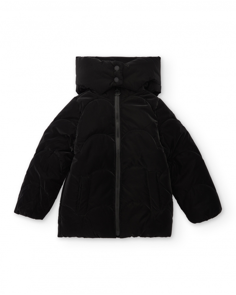Abrigo acolchado de niña en color negro con capucha