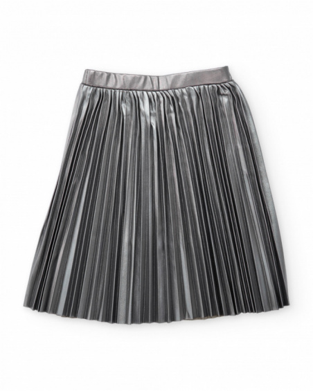 Falda de niña plateada plisada con efecto metalizado