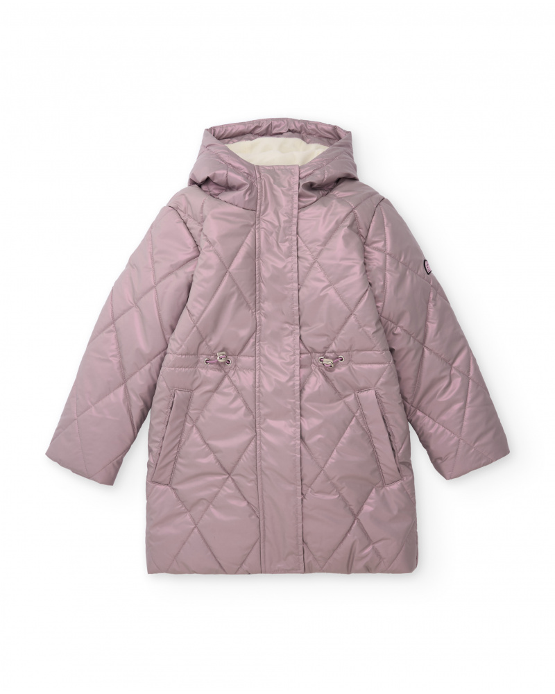 Abrigo acolchado de niña en color rosa con capucha