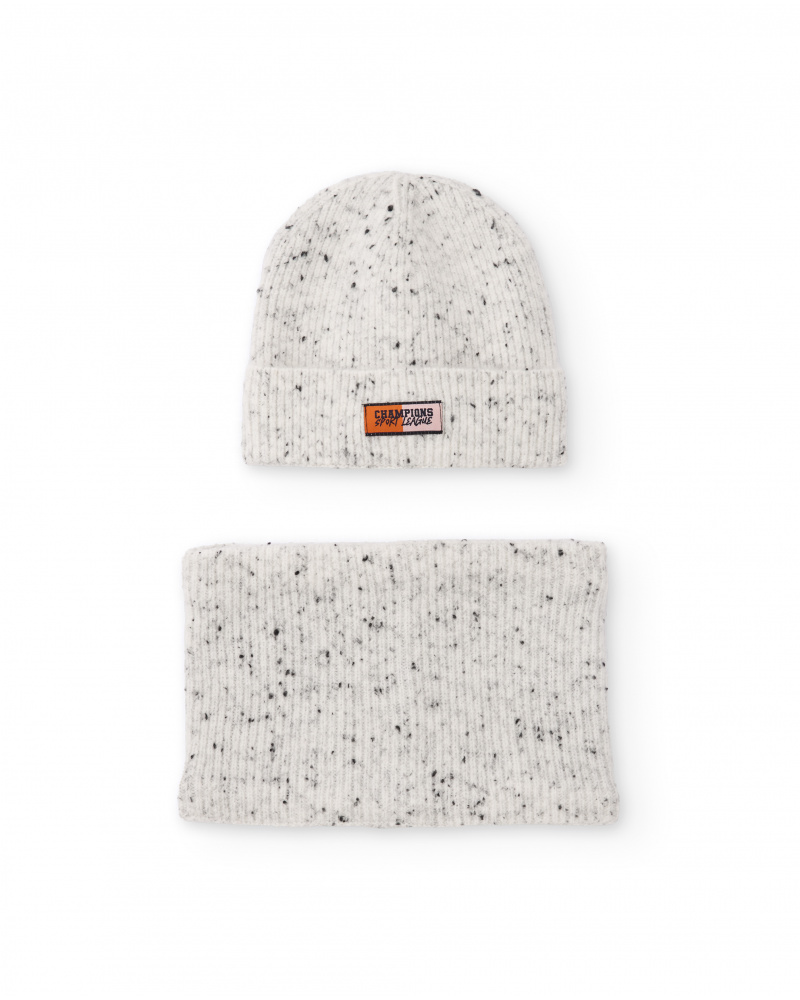 Set de gorro y braga de punto jaspeado en gris claro