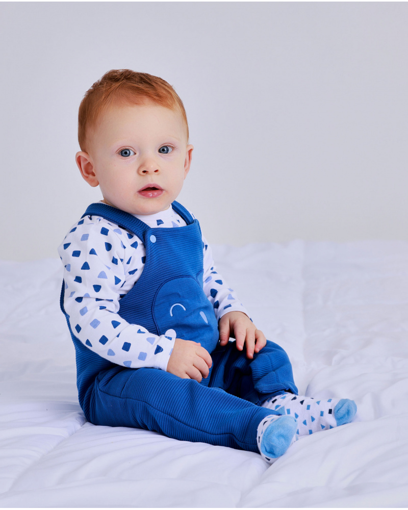 Conjunto de peto y camiseta para recién nacido en tonos azul y blanco con estampado de animalito