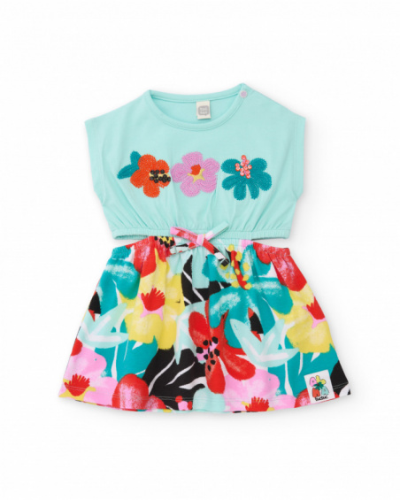 Vestido de niña de punto y flores bordadas