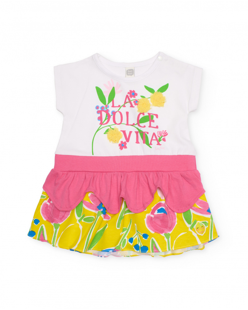 Vestido de niña de punto con volante en cintura