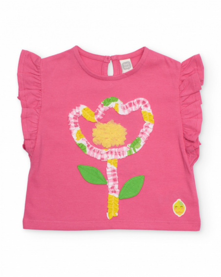 Camiseta de niña de punto y flor en relieve