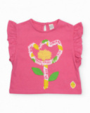 Camiseta de niña de punto y flor en relieve
