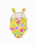 Bañador de niña de punto y volantes en tirantes