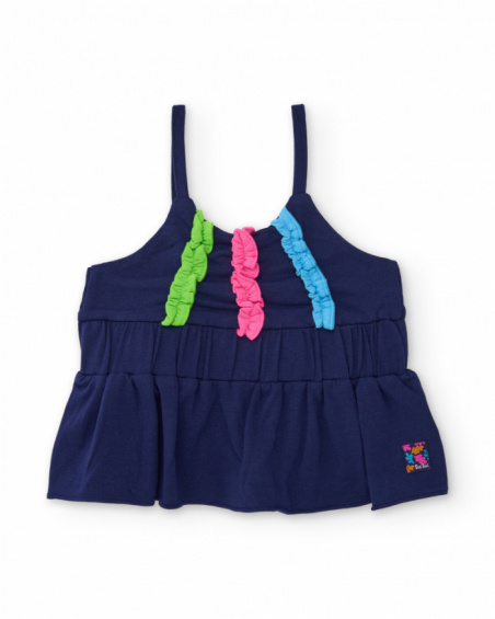 Camiseta de niña de punto con tiras fruncidas