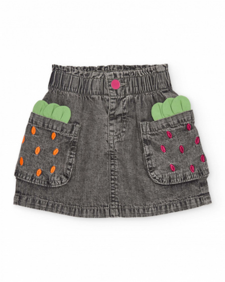 Falda de niña de plana y denim con bolsillos