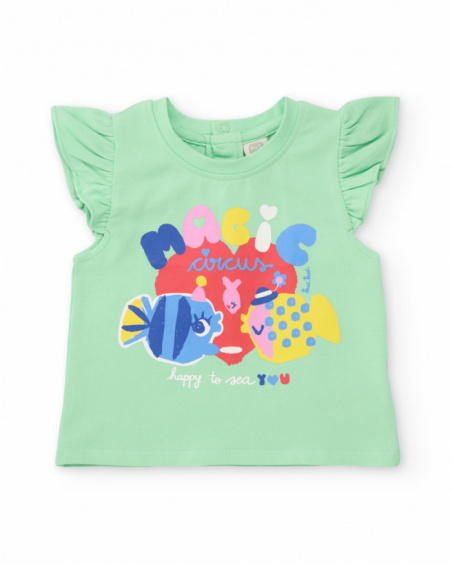 Conjunto de niña de punto y volantes en mangas