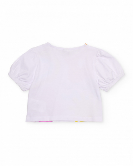 Camiseta de niña de punto y mangas fruncidas