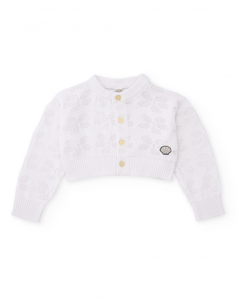 Chaqueta de niña de tricot y diseño calado