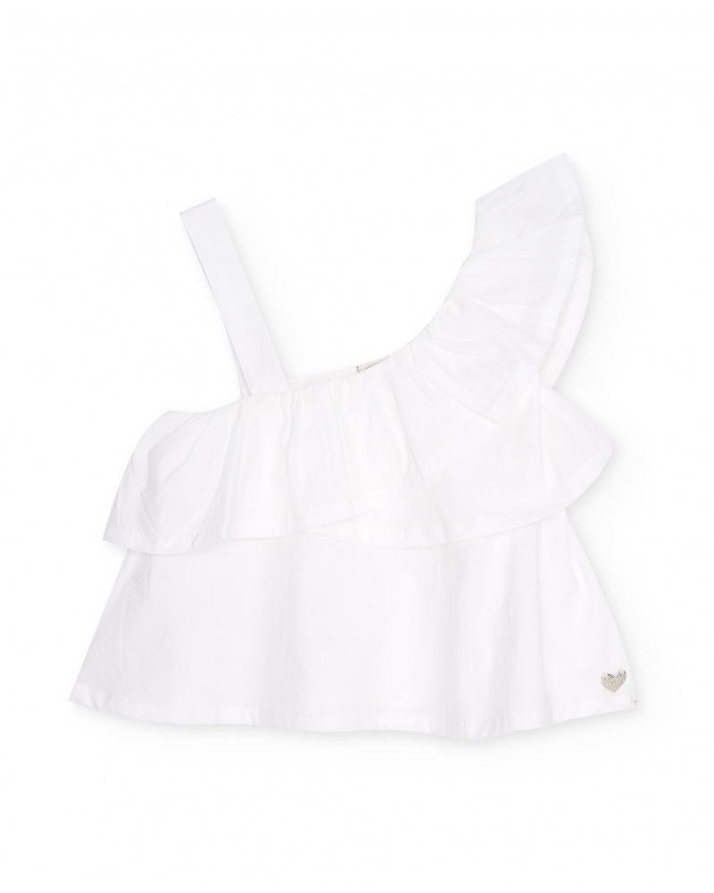 Blusa de niña de plana de diseño asimétrico con volante