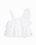 Blusa de niña de plana de diseño asimétrico con volante