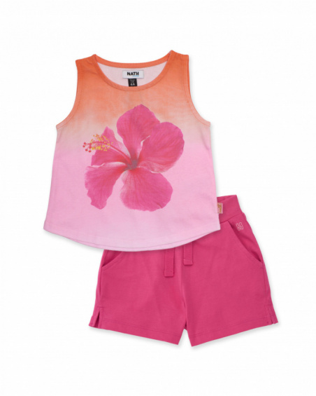 Conjunto de niña de punto con estampado de hibisco