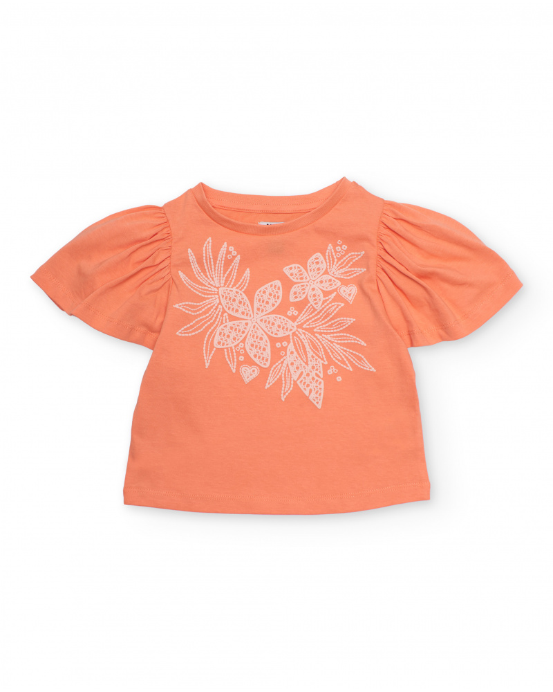 Camiseta de niña de punto con estampado floral