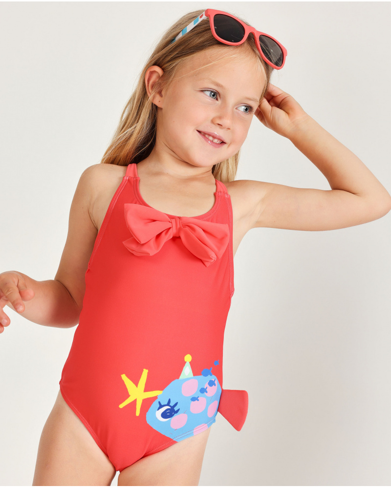 Bañador de niña de punto con lazo grande