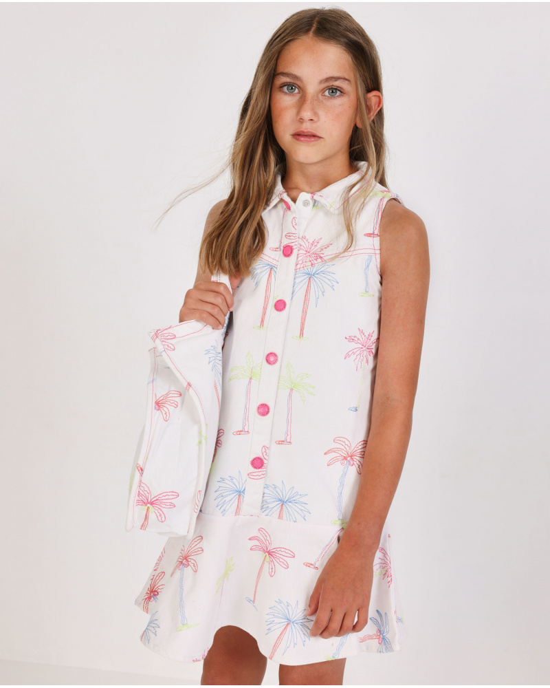 Vestido de niña de plana y estampado palmeras