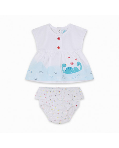 Conjunto camiseta punto y short gasa estampado niña blanco Conjunto camiseta punto y short gasa estampado niña blanco