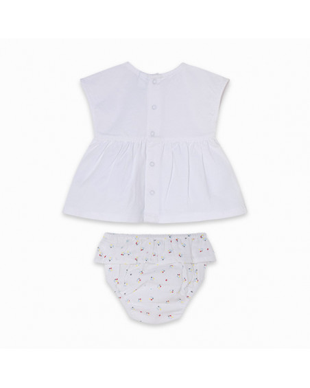 Conjunto camiseta punto y short gasa estampado niña blanco Conjunto camiseta punto y short gasa estampado niña blanco