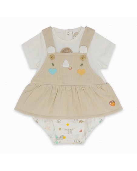 Pelele gasa y punto efecto pichi niña beige savanna Pelele gasa y punto efecto pichi niña beige savanna