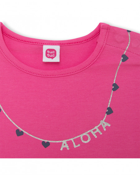 Vestido manga corta fucsia estampado bolso niña