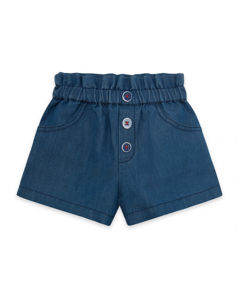 Short sarga azul marino botones niña