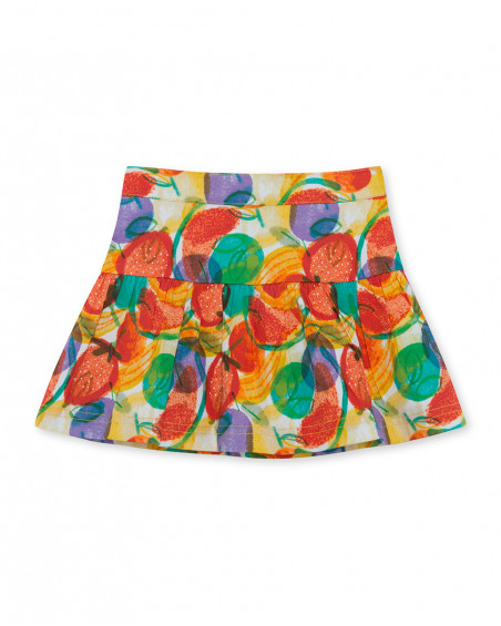 Falda popelín estampado frutas multicolor niña Falda popelín estampado frutas multicolor niña