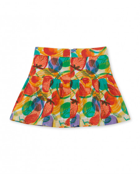 Falda popelín estampado frutas multicolor niña Falda popelín estampado frutas multicolor niña