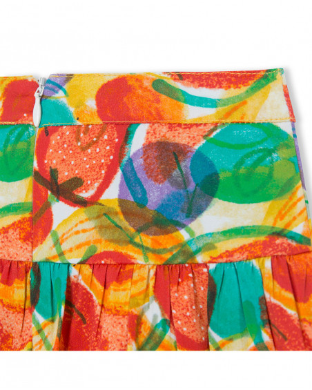 Falda popelín estampado frutas multicolor niña Falda popelín estampado frutas multicolor niña