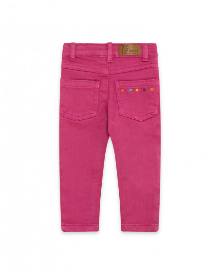 Pantalón sarga fucsia corazones niña Pantalón sarga fucsia corazones niña