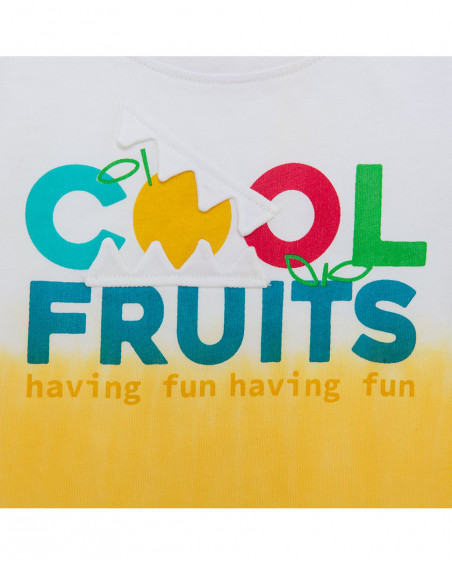 Camiseta manga corta blanca y amarilla texto niño