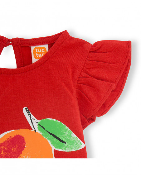 Camiseta sin mangas volantes roja frutas niña
