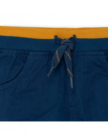 Bermuda sarga con cordón azul marino cintura naranja niño Bermuda sarga con cordón azul marino cintura naranja niño