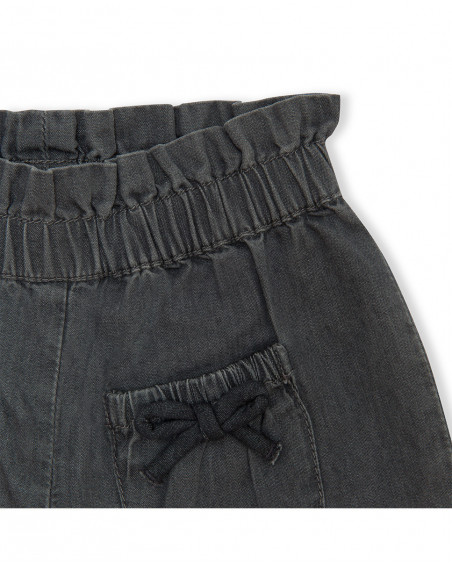 Short denim bolsillos gris lazo niña