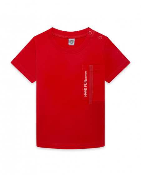 Camiseta manga corta bolsillo roja niño