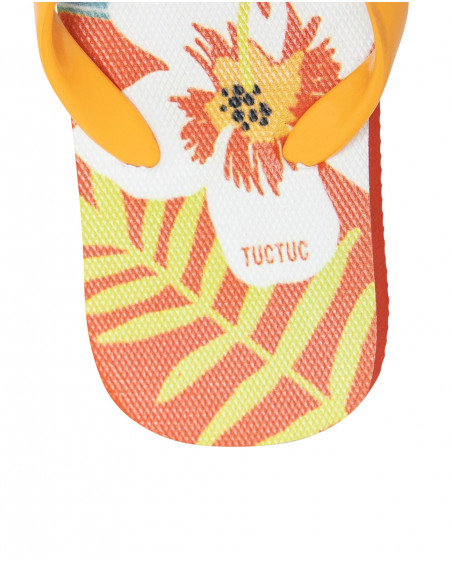 Chanclas naranjas estampado flores y frutas niña