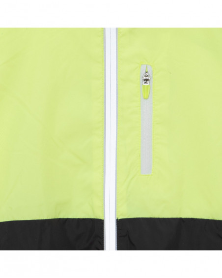 Cortavientos capucha y cremallera franjas verde y gris niño Cortavientos capucha y cremallera franjas verde y gris niño