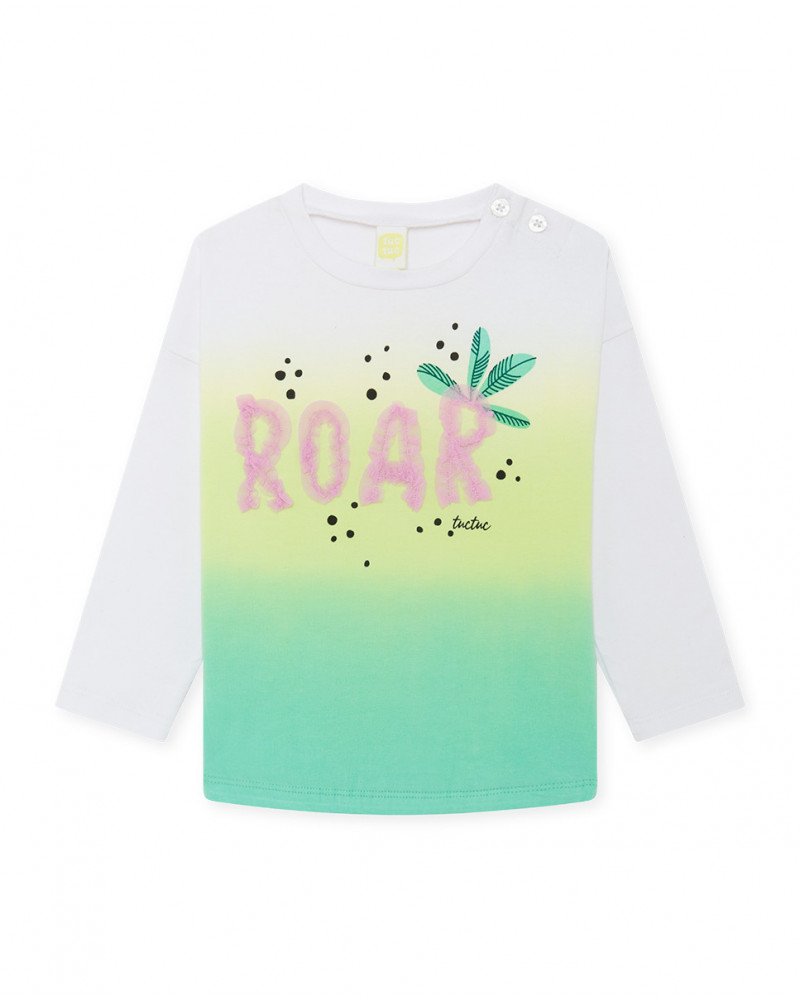 Camiseta manga larga blanca degradado verde niña
