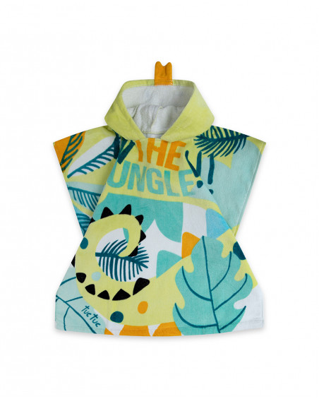 Poncho baño verde estampado jungla detalle cresta camaleón niño Poncho baño verde estampado jungla detalle cresta camaleón niño