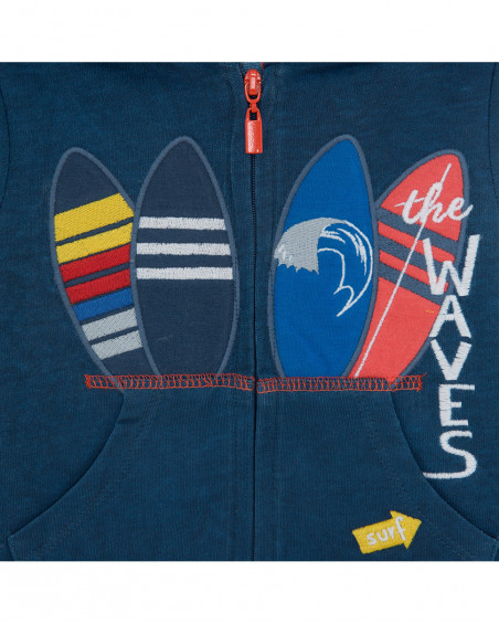 Sudadera felpa capucha y cremallera azul tablas surf niño Sudadera felpa capucha y cremallera azul tablas surf niño