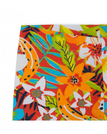 Legging pirata naranja estampado flores y frutas niña Legging pirata naranja estampado flores y frutas niña